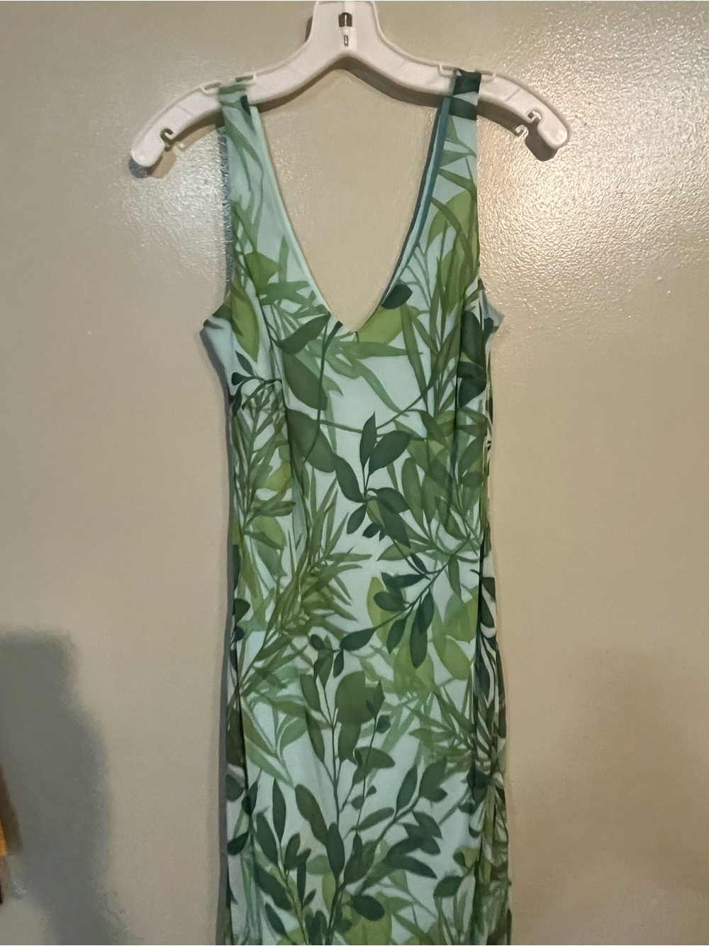 Ann Taylor Y2K 100% Silk Lined Sleeveless Green Leaf Print Maxi Dress Boho 10 - Picture 3 of 11